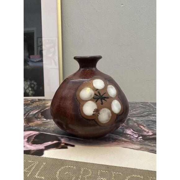 Vintage OMC Otagiri Small Pottery Ceramic Vase Brown Tones Made in Japan - Picture 3 of 5